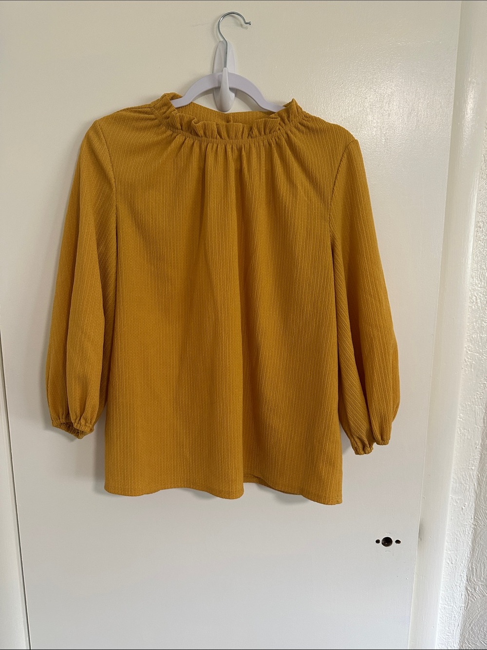 Adrianna Papell Mustard Textured Ruffle-Neck Blouse Size Medium